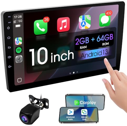 Haudio 10.1 Inch Double din car Screen,with wireles CarPlay and Android Auto,HD Touch Screen Car Stereo with Mirror Link, Bluetooth 5.0, Backup Camera, AUX,FM/AM Transmitter|Double din carplay Radio