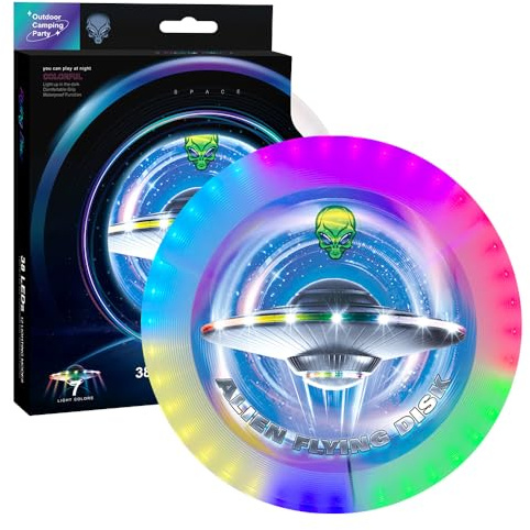 DAJASD Frisbee LED, Frisbee a LED Luminoso, Ultimate Frisbee, Disco Volante Illuminato con 38 LED e 12 Effetti di Luce, Ricaricabile, per Bambini, Adulti, Spiaggia di Prato All'apert