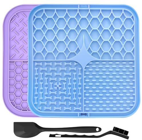 YSYONBOE Tappetino da Leccare per Cani e Gatti con Ventose, 20cm Tappetino da Mangiare Lenta Cane Grande, Lick Mat Silicone con Spatola e Spazzola, Senza BPA, Lavabile per Bagno Toelettatura