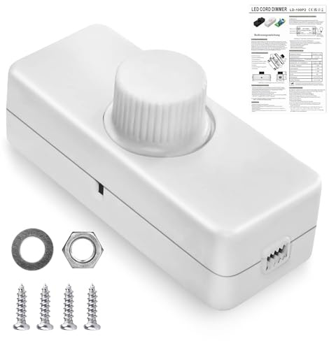 Variateur LED rotatif 220-240 VAC/50 Hz pour lampes LED, 3-100 W, variateur de cordon pour lampe à intensité variable et lampe halogène (blanc)