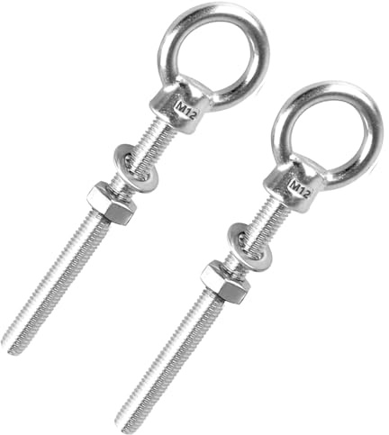 Forbabe 2 Pièces Boulon à œil Anneau de Levage M12 Boulon à œil M12 x 120 mm Avec Rondelle et écrou Hexagonal Pour la Fixation et la Suspension