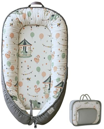 SkyLes Baby Nest Pod for Newborn 0–12 Months – Baby Lounger with Memory Foam Mattress (60×25cm), Removable Washable Cover, Soft and Breathable Fabric.