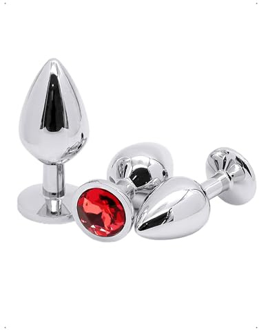 KONFEN 3 Pcs Plug Anale Métal pour Débutants Sex Toýs Plaisir Grand Moyenne Petite Taille Femme Homme, Facilement Nettoyable Butt Plug Anal jouet intime sexuelle, Confortable Base Forme Diamant, Rouge