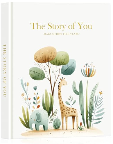Lanpn Baby Memory Book for Boy Girl - The Story of You, Newborn Babys Photo Album Book Keepsake for New Parents, Leather Cover Baby First 5 Year Milestone Journal Scrapbook (154 Pages)