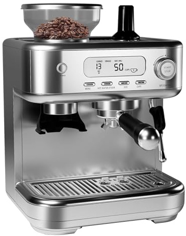 Garvee 16 Inch Espresso Machine, 20 Bar Professional Coffee Maker with Grinder for Home, Coffee Machine with High Power Milk Frother, Digital LCD, Stainless Steel (Single/Double Brew)