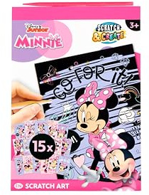 Disney Minnie Mouse Livre d'images à gratter A5 pour enfants | Livre de bricolage à gratter avec 15 motifs au format A5 | Avec stylo à gratter en bois | Effet de couleur arc-en-ciel | Kit créatif à