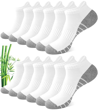 Blu Ninfee Bamboo Trainer Running Socks for Men, Cushioned Ankle Socks Mens | 6 Pairs Breathable Sports Socks, Anti-Blister Short Athletic Socks for Walking, Cycling, Gym, 9-12 6-8