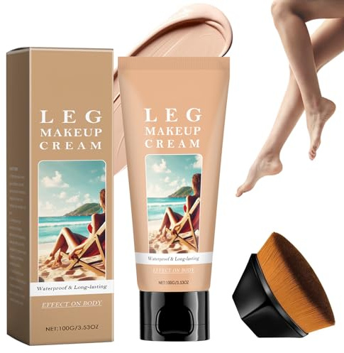 Correttore Gambe e Corpo, Crema Colorata Gambe con Pennello Fondotinta Lozione, Crema Effetto Calze Invisibili, Fondotinta Gambe Waterproof per Leg MakeupConcealer Copertura del Tatuaggio (02)