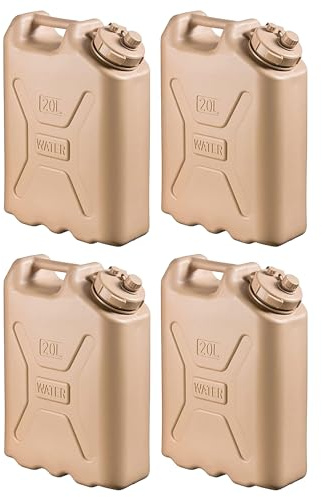 Scepter 4-Pack Portable Military Style Water Container for Camping & Outdoors, 5 Gallon, Sand - Heavy-Duty Plastic Beverage and Hydration Dispenser for Outdoor Trip