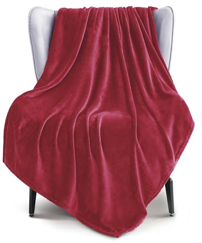 Exclusivo Mezcla Soft Large Fleece Throw Blanket for Sofa, Deep Red | 127x178 CM, Double-Sided Brushed Flannel Blanket, Lightweight Plush Cozy Sofa Throw for Living Room, Machine Washable