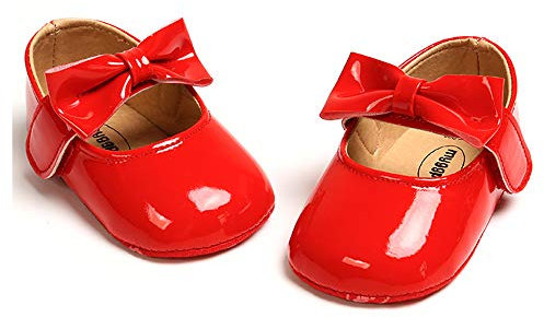 RVROVIC Baby Girls Ballerina Mary Jane Flats Toddler Girl Princess Dress Shoes Soft Infant Crib Shoes(12-18 Months Toddler,2-Red)