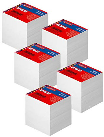 Herlitz Notizklotz 900 Blatt Blanko Geleimt mit Deckblatt 9 x 9 cm (5 Notizklötze)