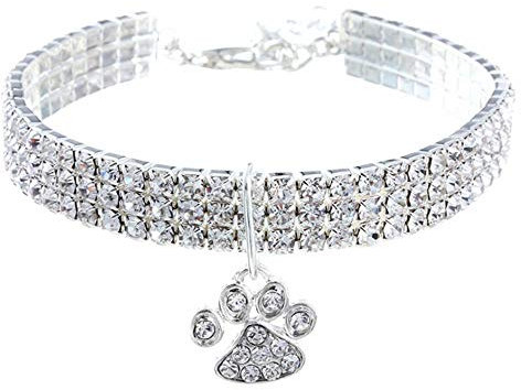 RayMinsino Haustierhalsband mit Diamanten, Verstellbarer Kristalldiamant elastischer Herzklauenanhänger Hochzeitskatze und Hund Kleiner Haustierhalskettenschmuck