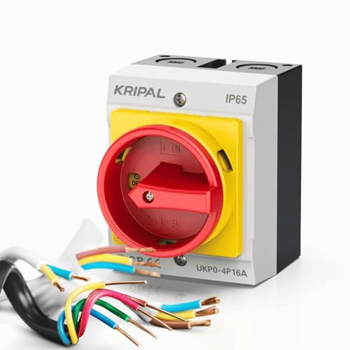 EKABEL24 Hauptschalter mit Gehäuse und Not-Aus-Funktion | Zuverlässiger Schutzschalter für Elektroinstallationen, Wechselschalter | Aufputz Schalter | 16A 4-polig