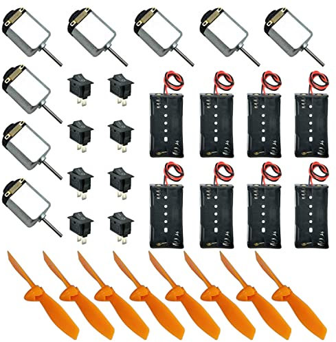 GTIWUNG 8PCS DC 1.5-6V 15000-16500RPM Mini Electric Motor for DIY Toys, 8PCS Mini Boat Switches, 8PCS 3V 2AA Battery Holder, 8PCS 2-Blade Propellers with 2mm Shaft for Brushless FPV Racing