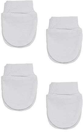 Soft Touch 4 Pairs Premature Baby Anti Scratch Mittens with Wrist Cuffs Tiny Mittens Blue Pink & White (White)