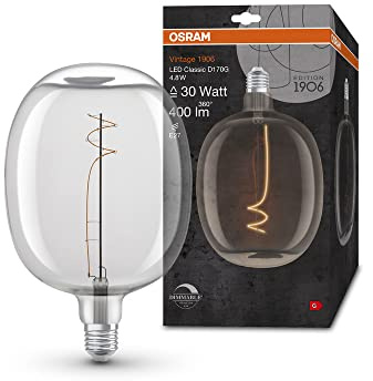 OSRAM Vintage 1906 LED-lampa med klarglaskropp, 4,8W, 400lm, ballongform med 170 mm diameter & E27 bas, varmvitt ljus vid 2700K, dimbar glödtråd, livslängd på upp till 15 000 timmar
