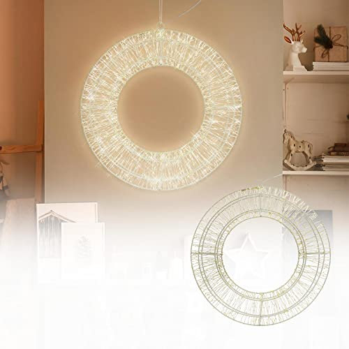 ECD Germany Ghirlanda Natalizia in Metallo con 1440 LED Ø 50 cm Luce Bianco Caldo con Timer Impermeabile IP44 Corona di Natale da Appendere Anello Decorazione per Porta d'Ingresso da Interni/Esterni