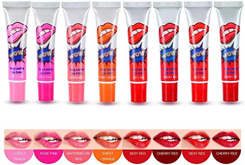 Magic Tattoo Lip Gloss Set 8pcs Lip Tattoo Lipstick Tatuaje Lápiz Labial Peel Off Mouth Shield Tint Lip Gloss Colores Resistentes al Agua y Duraderos para Brillos Específicos para Mujeres