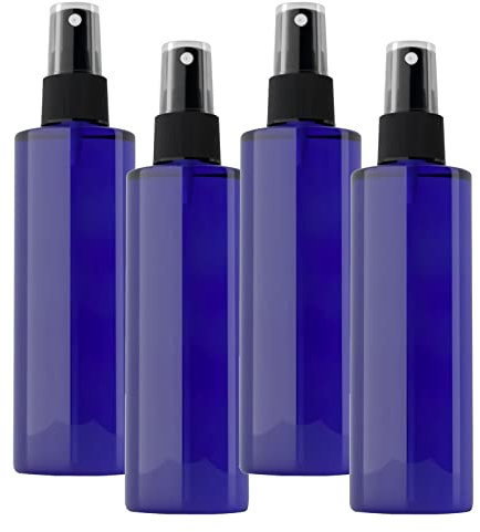 BPZXL 4 Pièces 200ml Flacon Vaporisateur Vide en Plastique Bleu avec Sprayer Noir - pour Cheveux, Plantes et Eau