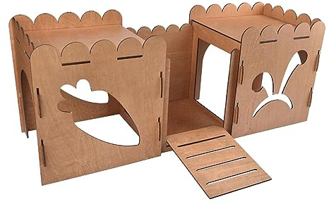 F Fityle Château de Lapin en Bois, Maison de Hamster, cabane avec échelle, Accessoires de Cage, lit pour Petit Animal Domestique, Maison de Jeu pour