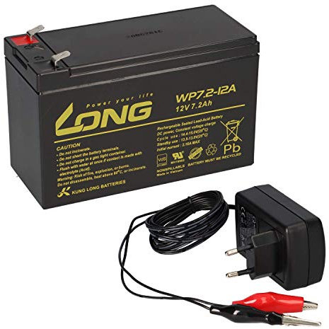 AGM BLEI AKKU Batterie 12V 7,2Ah mit VDs + LADEGERÄT passend 7Ah 8Ah 9Ah 9,5Ah USV BLEIGEL Gel