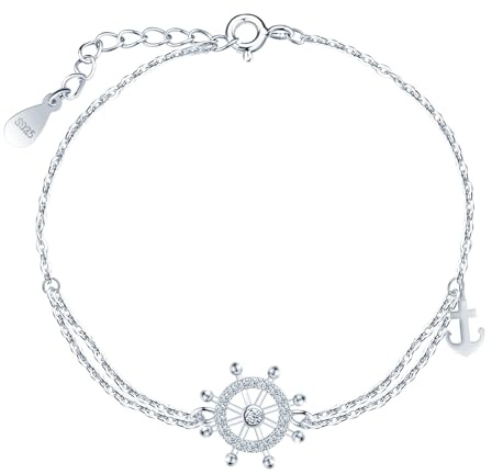 INFINIONLY Bracciali Ancora Moda da Donna Ragazze in Argento 925 Eleganti Bracciale Timone Zircone con Creativo Regolabile Catena a Ancora