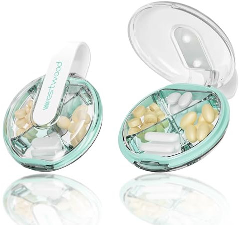 LUCYLANKER Pillendose - 4 Fächer, Wasserdicht, Tragbar, Hochwertig, Kompakt für Vitamine, Fischöl, Nahrungsergänzungsmittel, Medikamente (Grün)