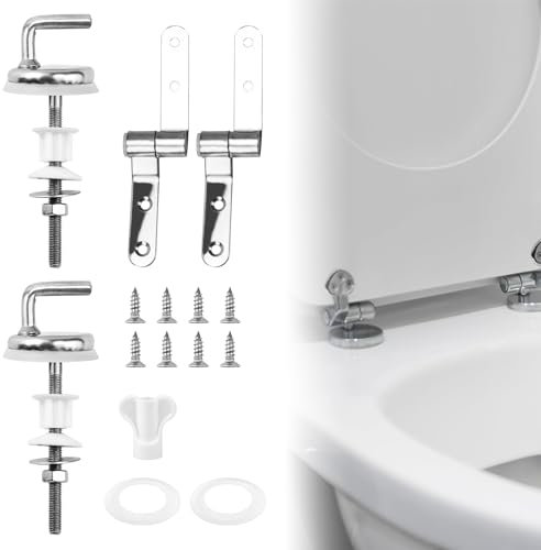 CAREDGO 2 Pcs Bisagra Asiento de Inodoro Fijación De Tapas Asiento Wc Kit de Bisagras Tapa Wc Tornillos Para Inodoro Bisagra de Repuesto Accesorios con Tornillos para Montar y Fijar la Tapa del WC