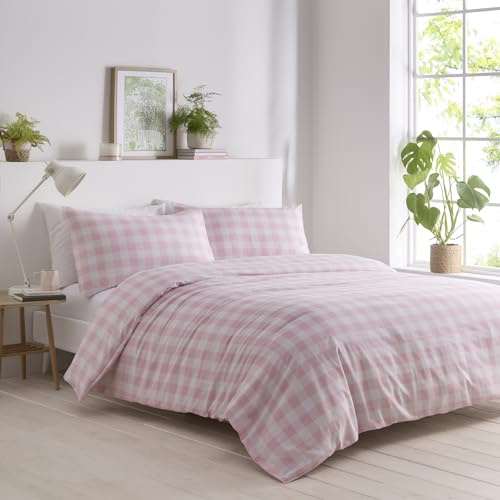 Portfolio Home Gingham Check Pink Double Soft Easy Care Bed Linen Bedding Duvet Cover Quilt Set With Pillow Cases