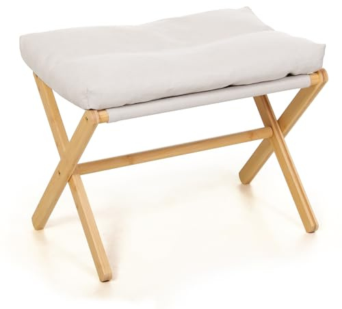 Poggiapiedi Divano, Poggiapiedi Pieghevole, con Gambe in Legno, Sgabello Basso Imbottito, Rimovibile, per Soggiorno o Camera da Letto