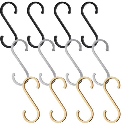 KOLZEMV 12 pièces Crochets en S, crochet cuisine, crochet, Crochet S Plats avec Boucle de Sécurité Crochet Aluminium, Crochets de Suspension Métallique pour Cuisine, Salle de Bain, Chambre à Coucher