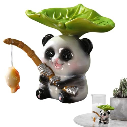 Statua Di Pescatore Per Stagno, Figure Di Animali In Miniatura Da Giardino, Figure Di Animali Pesci - Animali Pescano Con Foglie, Ornamenti In Miniatura, Decorazione Fioriera Per Pe