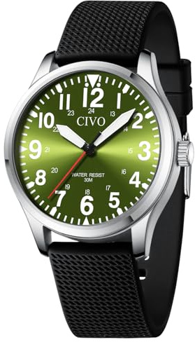 CIVO Watches Men Sport Stylish: Quartz Big Numbers Easy Read Wristwatch - Analogue Military Silicone Straps Black
