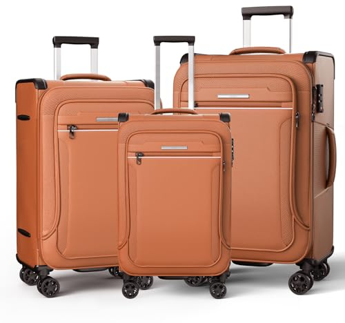 ABISTAB Weichschalenkoffer Set 3-teilig erweiterbar - Stoffkoffer Trolley wasserfest - Reisekoffer mit 4 Rollen & TSA Schloss - Handgepäck & große Koffer, Orange