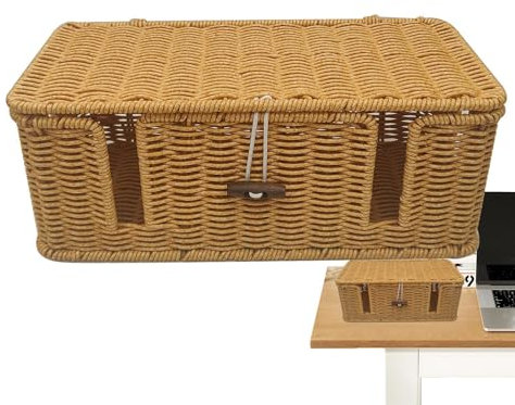 Cable Management Box - Imitation Rattan Cable Box Tidy | Extension Lead Box Cable Tidy Box | Cable Organizer Box Handwoven Charger Wire Case For Desk Wire Organization For Office, Home