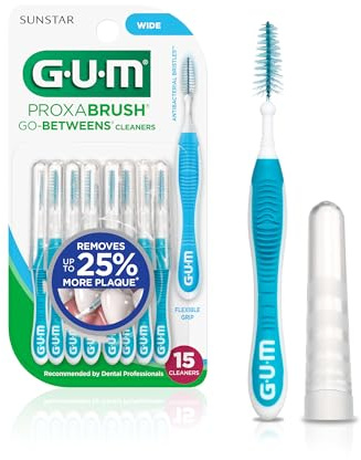 GUM Proxabrush Go-Betweens - Wide - Interdental Brushes - Soft Bristled Dental Picks for Plaque Removal Health - Safe for Braces & Dental Devices, 15 Count