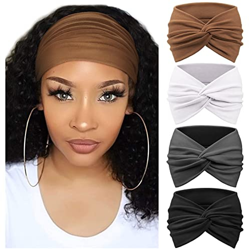 DRESHOW 4 Pezzi Fasce per Capelli Donna Elastica Turbante Fascia Capelli Cerchietti Annodato Fasce Accessori Capelli