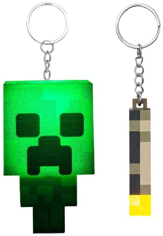 SGZIOO 2 st fackla Creeper nyckelring, pixel modell nyckelring med belysning, USB-laddning fackla lampa för spelentusiaster nyckel ryggsäck dekoration presenter