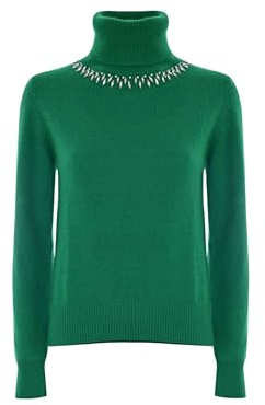 Kocca - Maglia a Collo Alto con Collier in Pietre Donna, Tinta Unita, Collo Alto,Colore: Verde Acqua/Tropical Verde, Modello: A25PMA7354ABUN0000, Taglia: XS