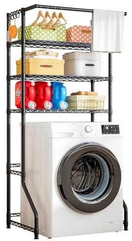 Uptyia Mini sobre Iavadora y Secadora Estantes,3 Niveles,Negro | Iavandería Almacenamiento y Organizador Estante de Pie, Metal Independiente Ropa Secador, 31.3 W x 19.7 D x 77.6 H