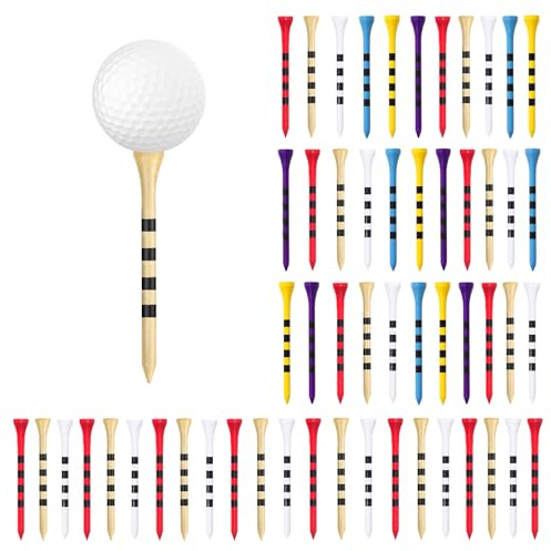 Ferizzia 50 Piezas Tees de Golf, 83mm Madera Golf Tees, Multicolores Golfs Accesorios, para Golfistas Aficionados y Profesionales, tee de Salida y la Práctica