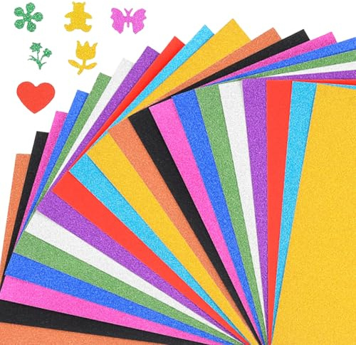 20 Sheets A4 Glitter Cardstock in 10 Sparkling Colors | A4 Colored Glitter Paper for Crafts, Wedding Cards, Birthday & Holiday DIY Projects Party Decor