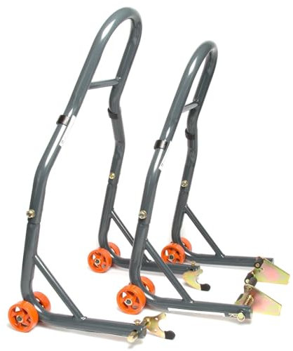 Motorcycle Paddock Stand Front and Rear Motorbike Wheel V-Adaptor Heavy Duty Combo Pack