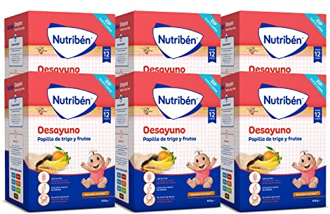 Nutribén Papilla de Copos de Trigo y Frutas para el Desayuno, 4500 g, Sin Aceite de Palma, Alimento para Bebés, desde los 12 Meses, Pack de 6 x 750g