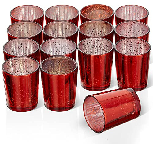 THE TWIDDLERS - Set von Premium gesprenkelten Teelichthaltern - 5x6cm Glas-Kerzenhalter - Heimdekoration, Tischdekoration, Küchenzubehör - Teelichtkerzen für weihnachtliches Ambiente (15, Rot)