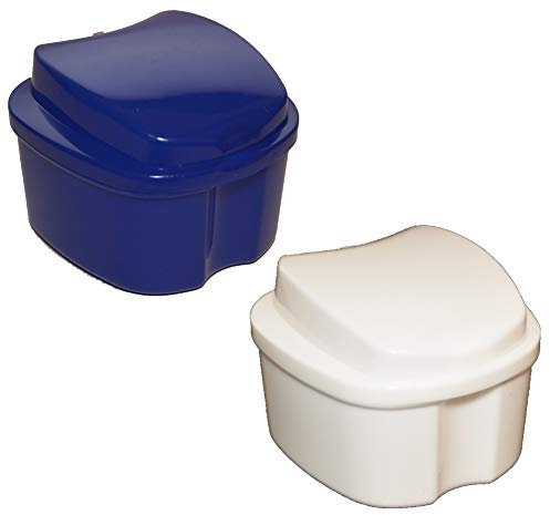 all-around24 Dentalbox - Zahnspangendose - Sichere Aufbewahrung in der Prothesendose - Gebiss Aufbewahrung in Blau und Weiß - Robuste Zahnspangen Dose inkl. Sieb (Weiss)