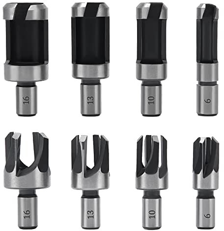 YIXISI 8 Piezas Brocas para Hacer Espiga, Juego de Brocas Tipo Garra Cónica 6mm 10mm 13mm 16mm, Herramienta de Corte de Tapón de Madera, Acero al Carbono, Tapón de Agujero