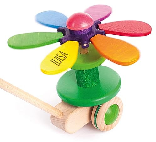 Schiebespielzeug Regenbogenblume aus Holz personalisierbar | 44 x 17 x 44 cm
