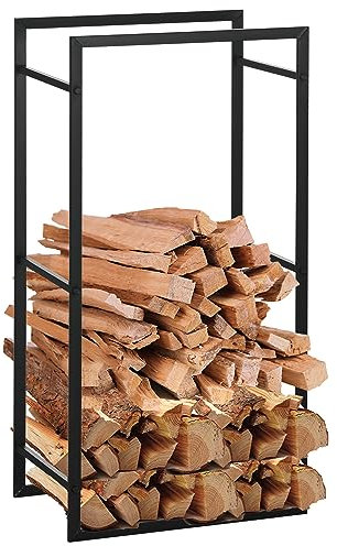 Outsunny Soporte para Leña de Metal Estante para Leña Metálico Estante de Almacenamiento para Apilar Troncos para Uso en Exteriores e Interiores 50x30x100 cm Negro